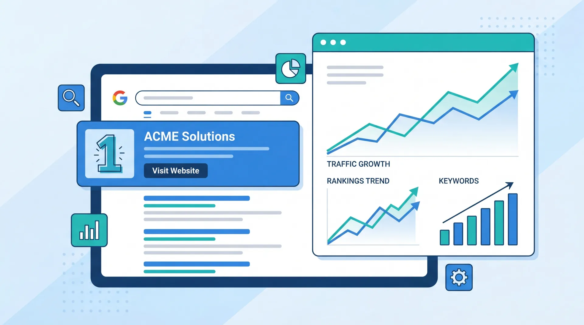 SEO analytics dashboard showing search ranking improvements