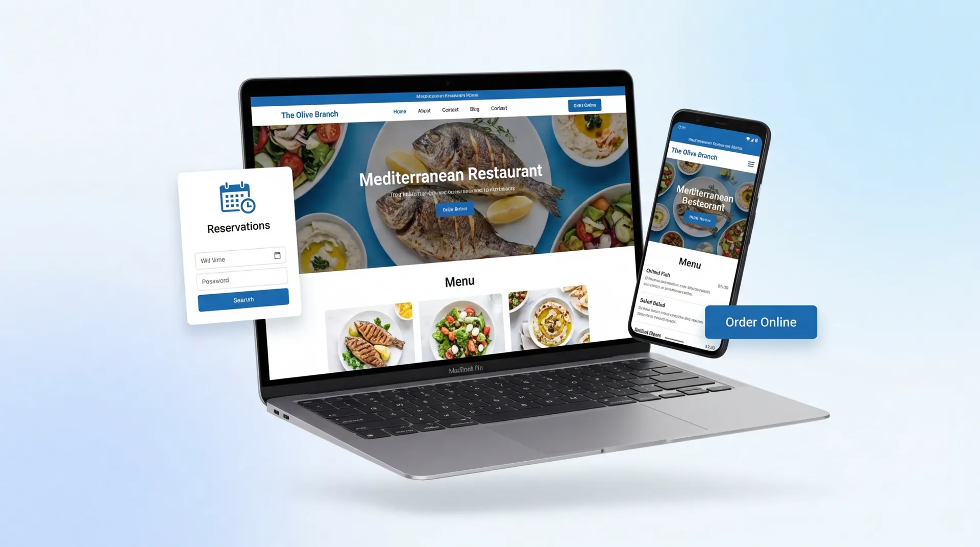 Responsive web design mockup on laptop and mobile devices